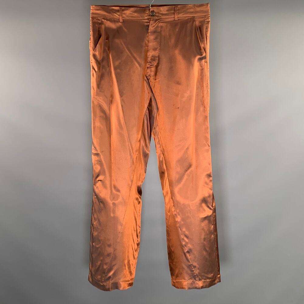 BIANCA SAUNDRES Size M Orange Metallic Viscose & Acetate Flat Front Dress Pants